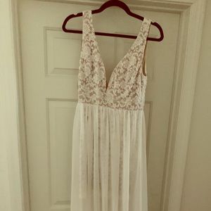 Lulus white lace with sheer overlay dress